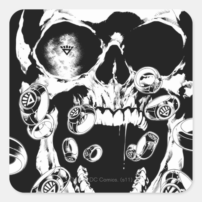 Pegatina Cuadrada Calavera y anillos (Anverso)