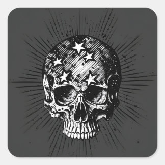 Pegatina Cuadrada Calavera y estrellas III