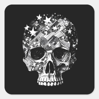 Pegatina Cuadrada Calavera y estrellas IV