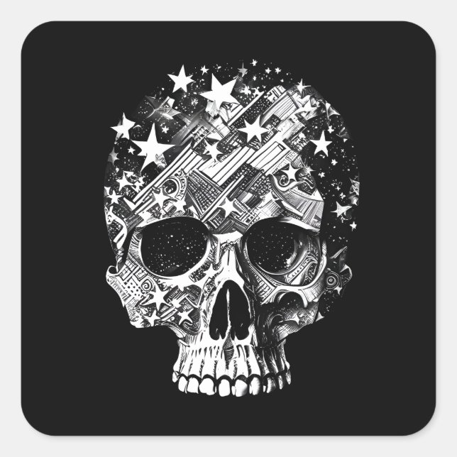 Pegatina Cuadrada Calavera y estrellas IV (Anverso)