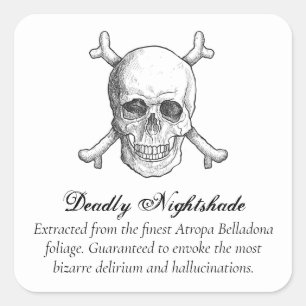 Pegatina Cuadrada Calavera y huesos de belladona venenosa de Hallowe