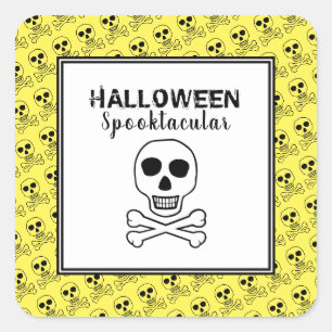 Pegatina Cuadrada Calavera y huesos, fiesta de Halloween