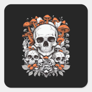 Pegatina Cuadrada Calaveras de Whimsigoth y hongos Vintage Ae Botáni