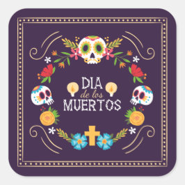 Pegatina Cuadrada Calaveras florales coloridas Dia de Muertos | Pega