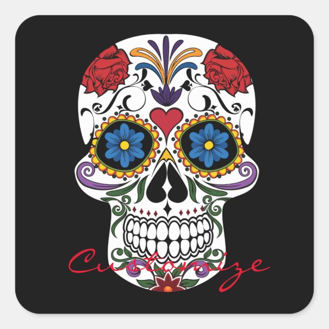 Pegatina Cuadrada Calaveras humanas decoradas Art Thunder_Cove (Anverso)