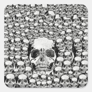 PEGATINA CUADRADA CALAVERAS PAREDE MUERTE MUERTA ESQUELETO NEGRO BLA