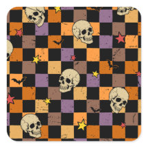 Calaveras vintage de Halloween y tablero de ajedre