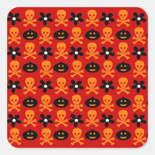 Pegatina Cuadrada Calaveras y calabazas de Halloween