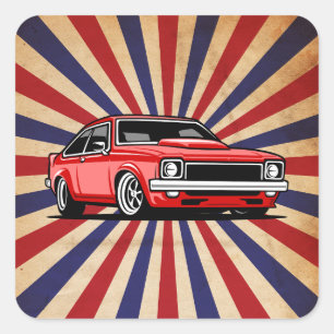 Pegatina Cuadrada "Calcomanía de Coche Rojo Americano Clásico – Auto
