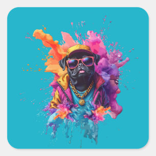 Pegatina Cuadrada "Calcomanía de Pug con Graffiti – Perro de Arte Ca