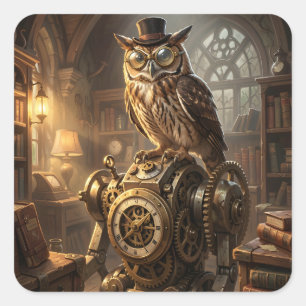 Pegatina Cuadrada calcomanías de arte de reloj de lechuza steampunk