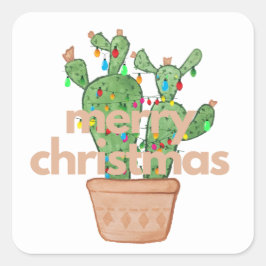Pegatina Cuadrada Calcomanías de Cactus Feliz Navidad del Suroeste
