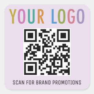 Pegatina Cuadrada Calcomanías de Código QR Morado Lila Logo 1.5 pulg