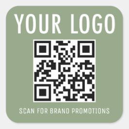 Pegatina Cuadrada Calcomanías de Código QR Verde Salvia Logotipo Emp