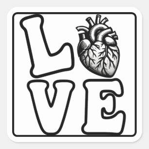 Pegatina Cuadrada Calcomanías de corazón humano anatómico de AMOR