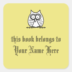 Pegatina Cuadrada Calcomanías de exlibris de búho de ojos grandes Ag