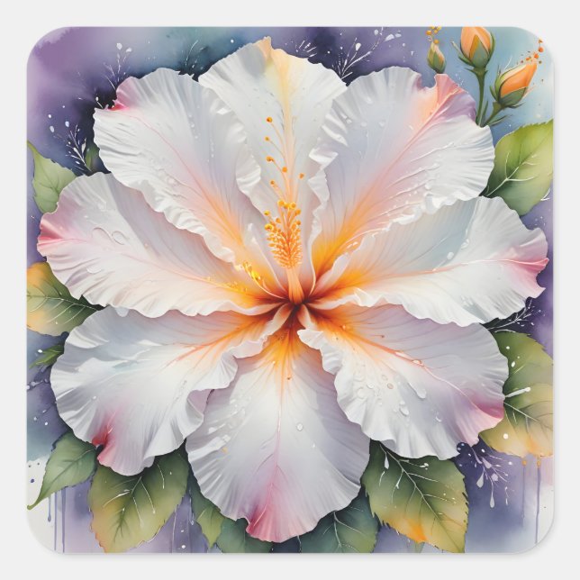 Pegatina Cuadrada calcomanías de flor de hibisco blanco (Anverso)