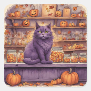 Pegatina Cuadrada calcomanías de gato de halloween #5
