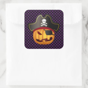 Pegatina Cuadrada Calcomanías de Halloween-Calabaza Pirata
