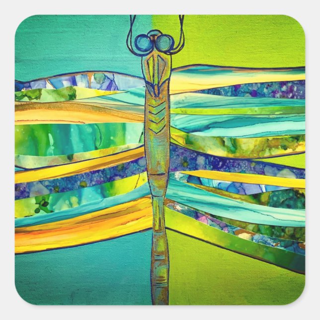 Pegatina Cuadrada calcomanías de libélula (Anverso)