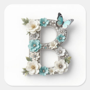 Pegatina Cuadrada Calcomanías de papel con monograma floral elegante