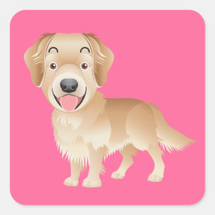 Pegatina Cuadrada Calcomanías de perro de raza Golden Retriever rosa