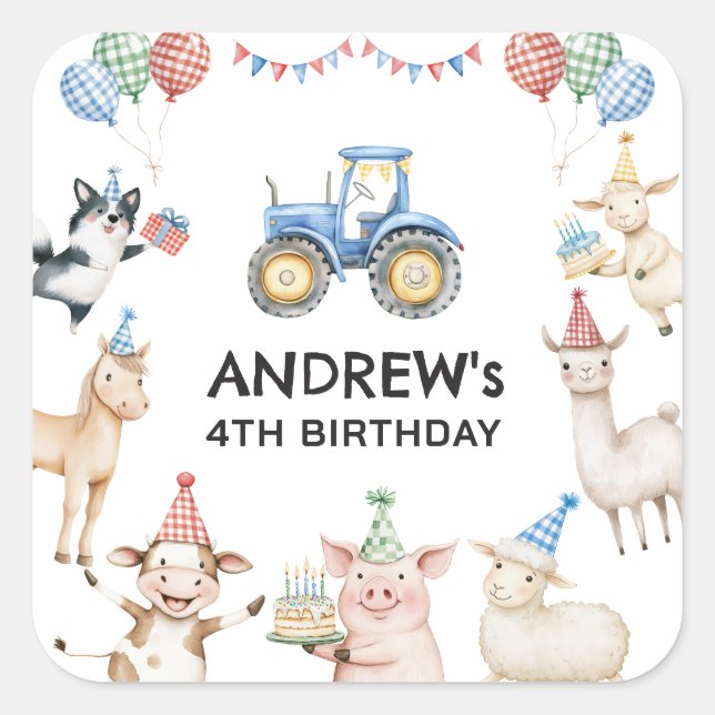 Pegatina Cuadrada Calcomanías de regalo para fiesta de cumpleaños de (Anverso)