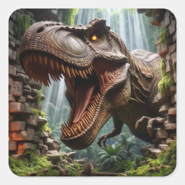 Pegatina Cuadrada Calcomanías de T-Rex (Anverso)
