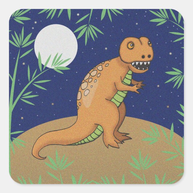 Pegatina Cuadrada Calcomanías de T-Rex adorable (Anverso)