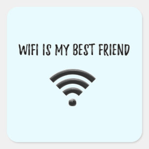 Pegatina Cuadrada CALCOMANÍAS DE WIFI ES MI MEJOR AMIGO (Azul)