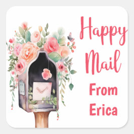 Pegatina Cuadrada Calcomanías Personalizadas de Correo Feliz