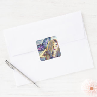 Pegatina Cuadrada calcomanías personalizadas para fiesta de sirena