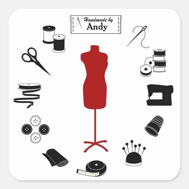 Pegatina Cuadrada Calcomanías Personalizadas Sew Right (Anverso)
