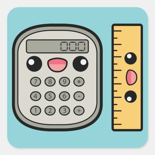 Pegatina Cuadrada Calculadora y regla linda (Anverso)