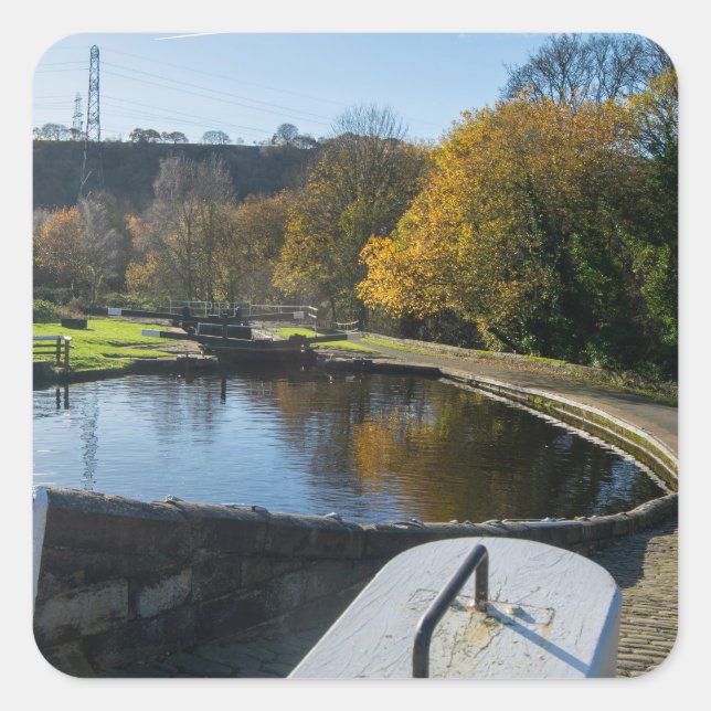 Pegatina Cuadrada Calder and Hebble Navigation: Salterhebble Locks (Anverso)