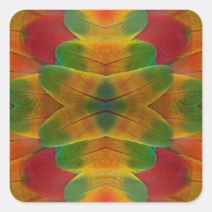 Pegatina Cuadrada Caleidoscopio de loro de Macao