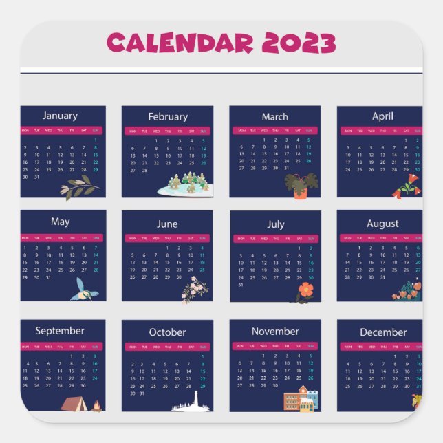 Pegatina Cuadrada Calendario 2023 (Anverso)