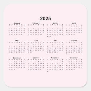 Pegatina Cuadrada Calendario anual de 2025 sobre rosa pálido