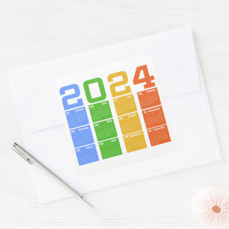 Pegatina Cuadrada Calendario colorido de 2024