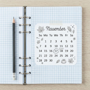 Pegatina Cuadrada Calendario flexible de inicio de noviembre de 2027
