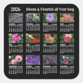 Pegatina Cuadrada Calendario Floral de vinilo negro personalizado 20