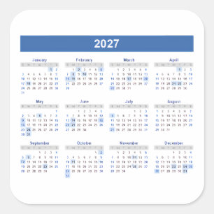 Pegatina Cuadrada Calendario Mensual 2027 Versión Azul