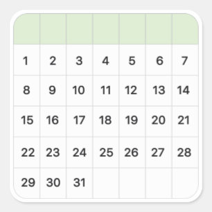 Pegatina Cuadrada Calendario mensual de la menta