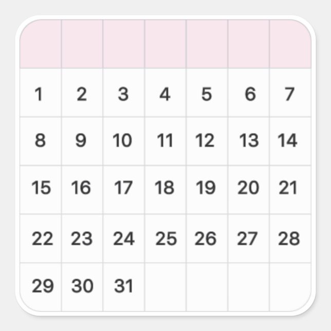 Pegatina Cuadrada Calendario mensual de la pérdida de hadas (Anverso)