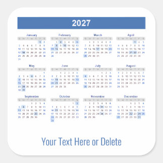 Pegatina Cuadrada Calendario mensual de texto personalizado en la pa