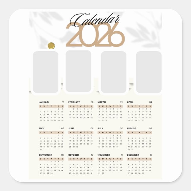 Pegatina Cuadrada calendario personalizado 2026 (Anverso)