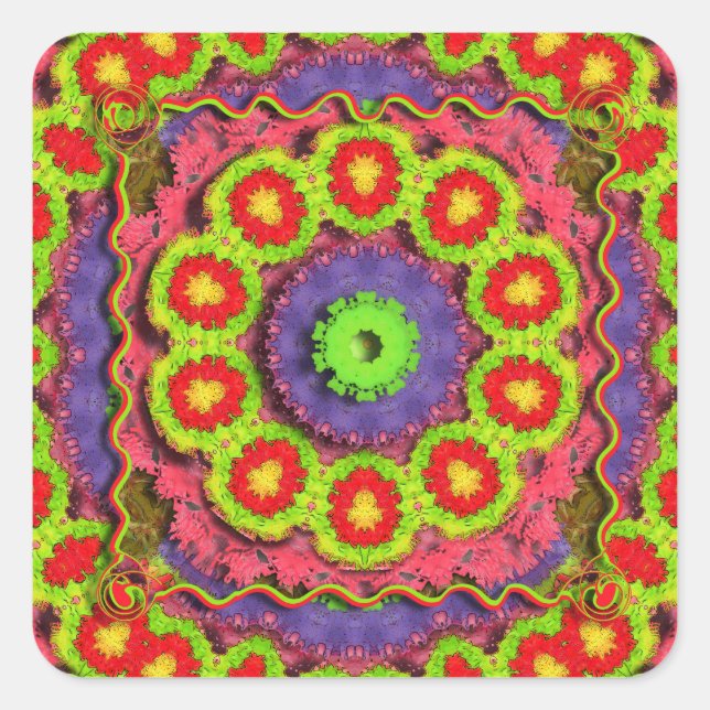 Pegatina Cuadrada Calidoscopio Abstracto de Piñata (Anverso)