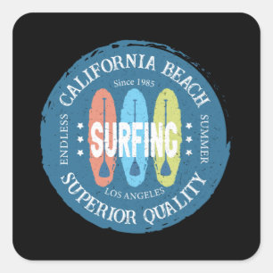 Pegatina Cuadrada California Beach Surfing Los Angeles