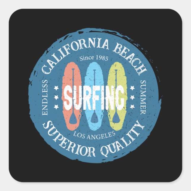 Pegatina Cuadrada California Beach Surfing Los Angeles (Anverso)