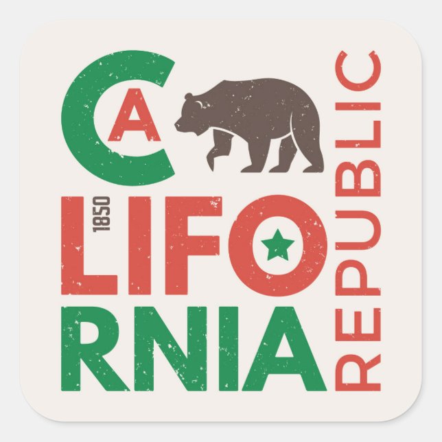 Pegatina Cuadrada California con el logotipo de oso pardo (Anverso)